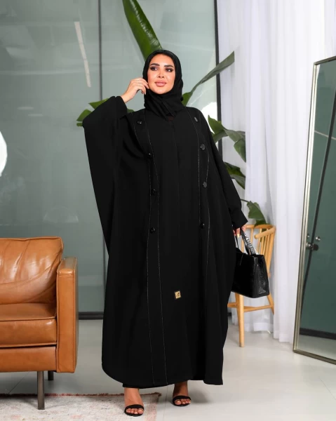 Crepe Abaya with Prim in Black IB214