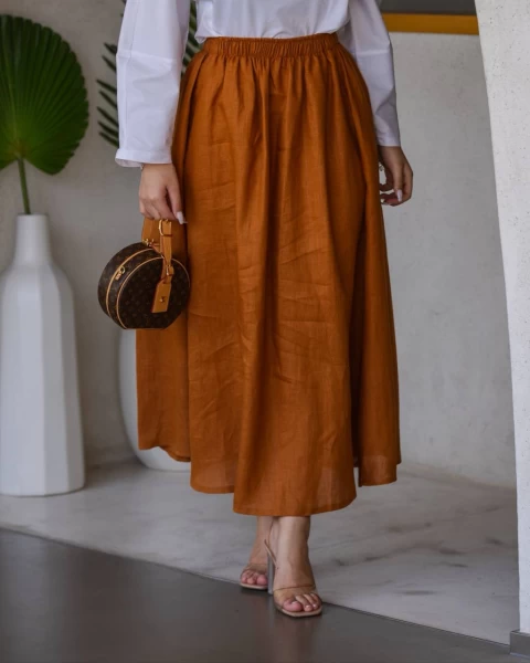 Linen Skirt Brown IB1024 Brown